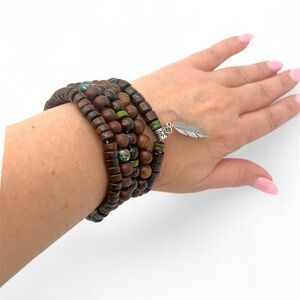 Handmade wooden beads stretch bracelets Set of 5, NEW!